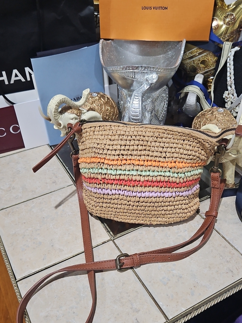 Woven Paper Crossbody Bag w/ Colorful Stripe Detail by Sonoma EUC!